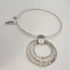 Ballet cuff necklace with Irregular Round  Textured Silver Tone pendant